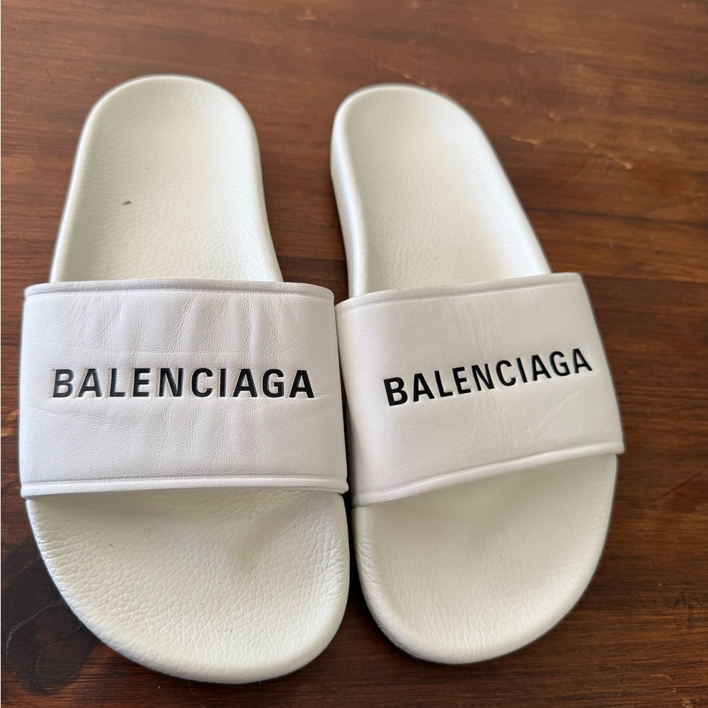 Balenciaga White Slide Sandals